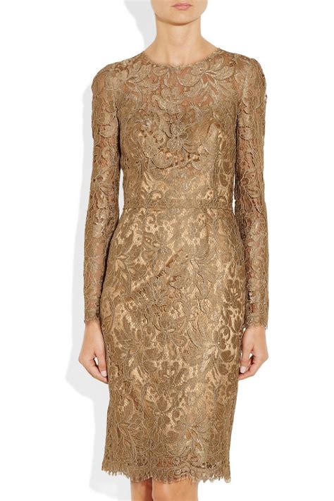 dolce gabbana gold lace dress